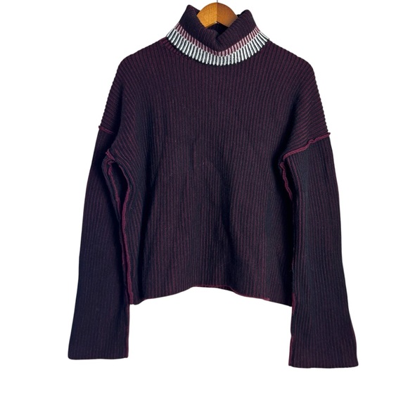 Theory Cashmere Ribbed Knit Turtleneck Sweater with Long Dolman Sleeves - Picture 2 of 6